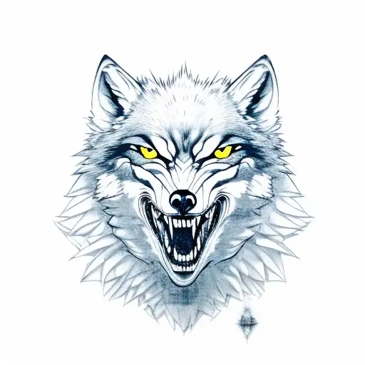 Angry Wolf Head With A Angry Crow