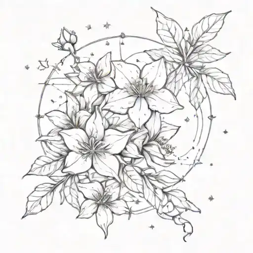 Orion Constellation With Stars Replaced By Different Flowers