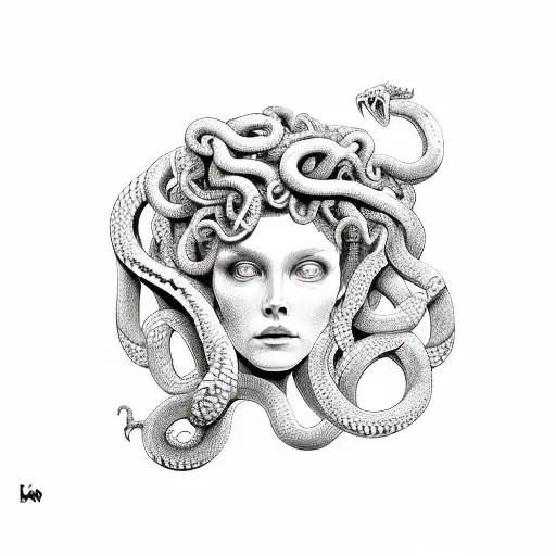 Medusa With Snakes Leading From Shoulder To Chest