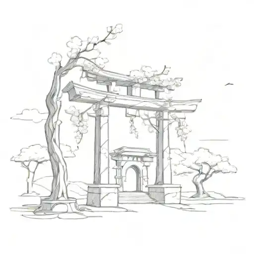 The Sakura Tree Next To The Japanese Arch Monument