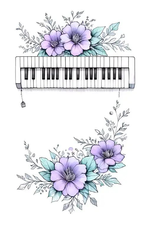 Piano Keyboard With Flowers