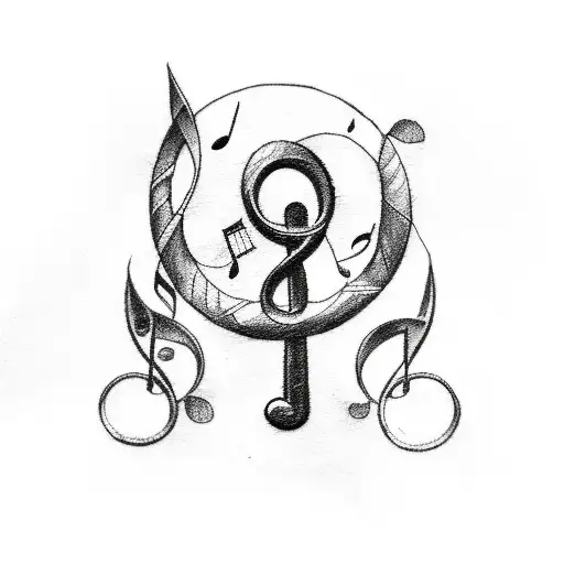 A Sketch Style Tattoo Of A Whimsical Music Note Tree Growing Out Of A Thrift Store Vinyl Record