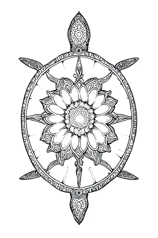 Turtle Line Line Line With Ornament From Libra Flower