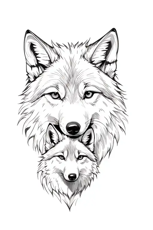 Wolf And Baby Wolf Head