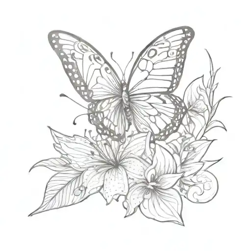 Butterfly With A Normal Wing And A Wing Made Only Of Lily Flowers