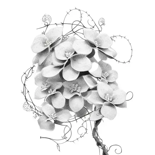 Vines With Flowers And Barbed Wire Black Ink