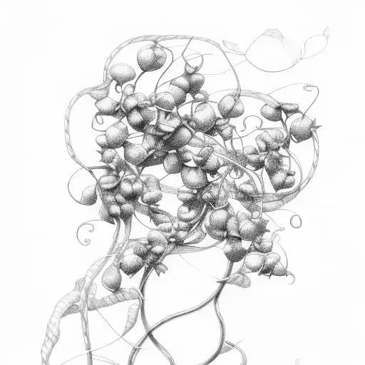 Bared Wire Wrapped Around Vines With Small Flowers Black Ink