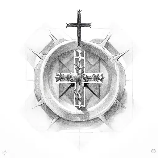 Cross With Crown Of Thorns In The Middle Of The Cross At The Intersection