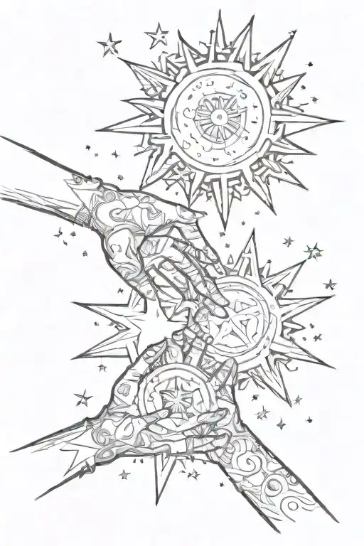 Sun Stars On The Forearm Of The Right Hand Stretch Out To Each Other