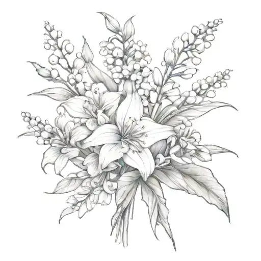 Larkspur And Violet And Lily Of The Valley Flower Bouquet Tied