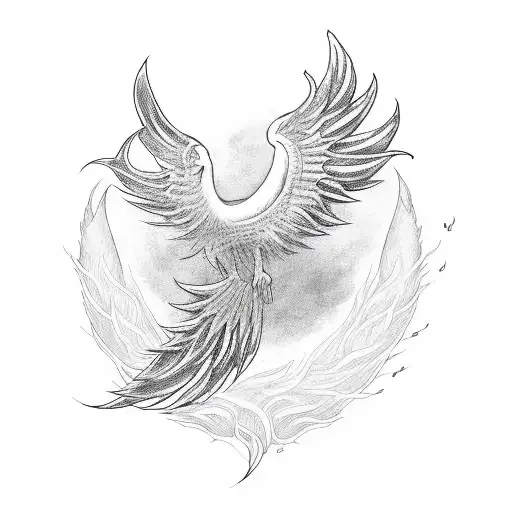 A Stylized Heartbeat Line Forming The Shape Of A Phoenix With Musical Elements