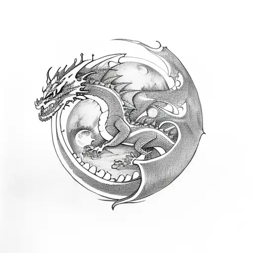 Dragon With Fire And Moon