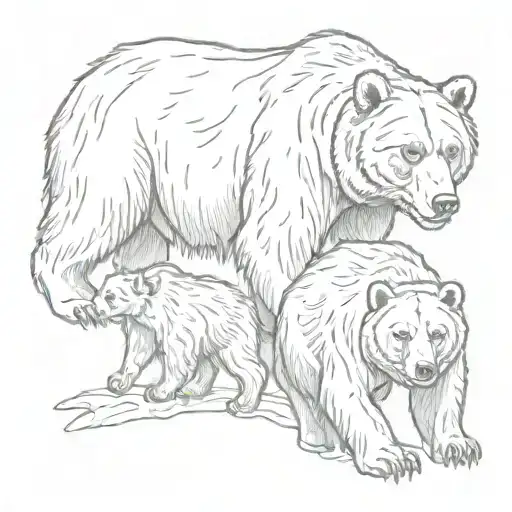 Grizzly Bear And Two Cubs