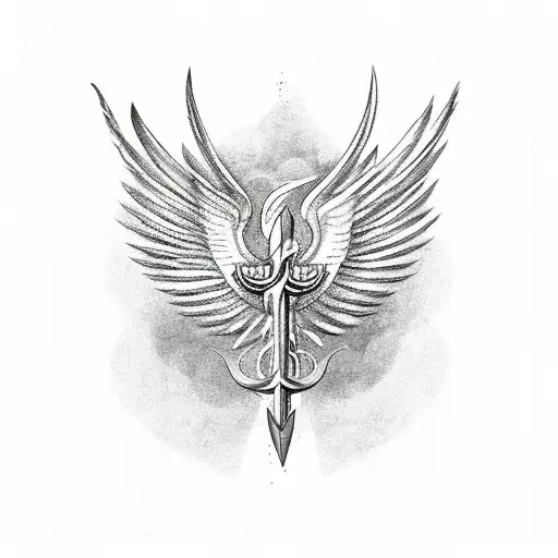 Trident With Phoenix Wings