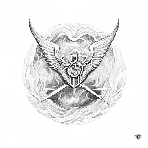 Trident With Phoenix Wings In Round Shape