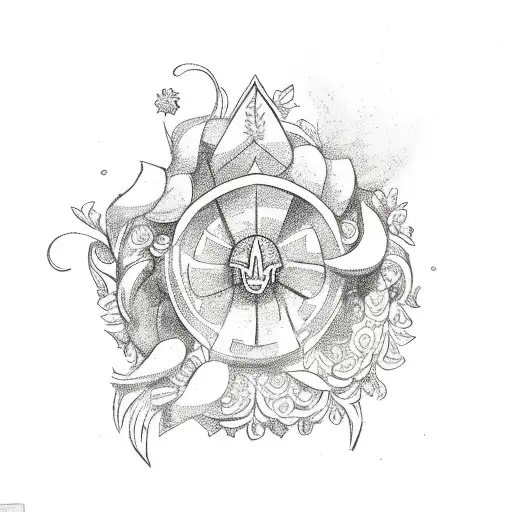 Sword With Flowery Wreath In Background