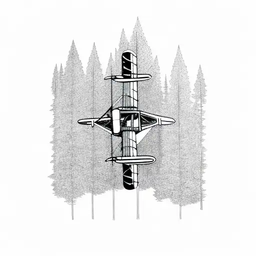 A Vintage Biplane Flying Over A Dense Forest