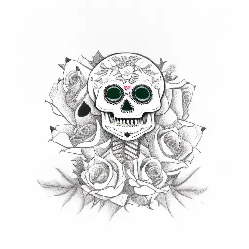 Dia De Los Muertos Skeleton Mariachi Band With Roses And Cacti