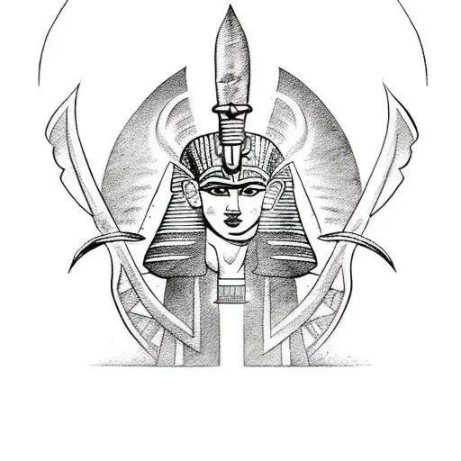 A Tattoo Of An Egyptian Deity Symbolizing Strength And Courage In A Comic Book Style