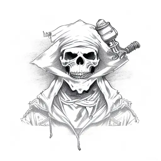 Standing Man Who Keeps A Pirate Flag And Wears Hoodie And At The Other Hand Holds A Beer