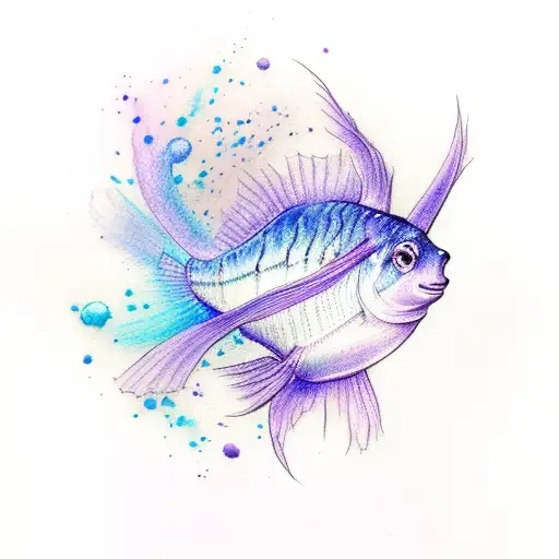 Purple And Blue Pastel Watercolor Alpha And Beta Fish Drawing