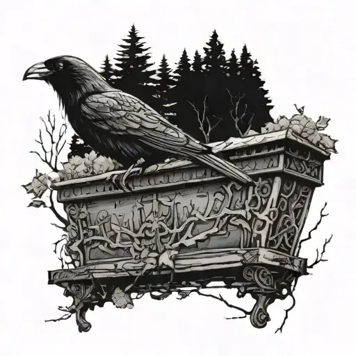 A Coffin On A Hill With A Small Crow