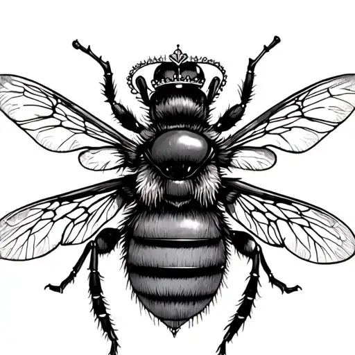 Smaller Queen Bee Larger Crown Fine Line Drawing