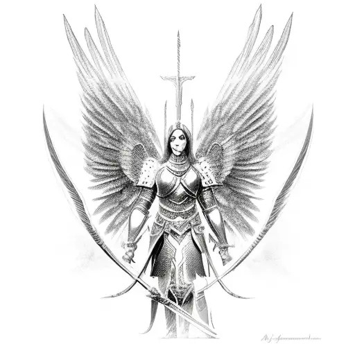Archangel Chamuel As A Majestic Warrior With Intricate Armor And Wings