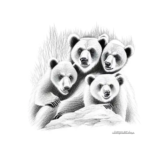 Mom Bear With Her Three Cubs