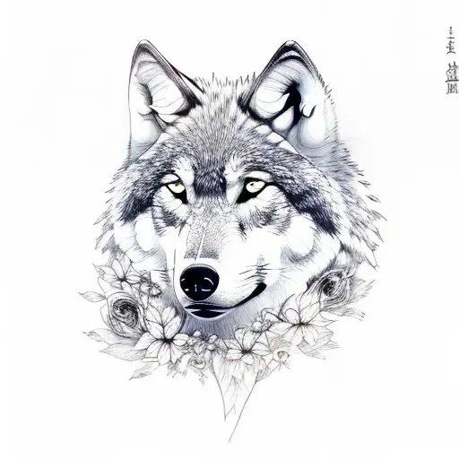 Wolf Woman With Wold Flowers Around