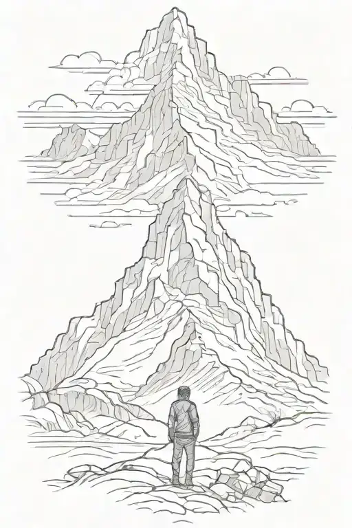 Man Standing At The Foot Of A Mountain With His Gaze Raised Towards Its Peak