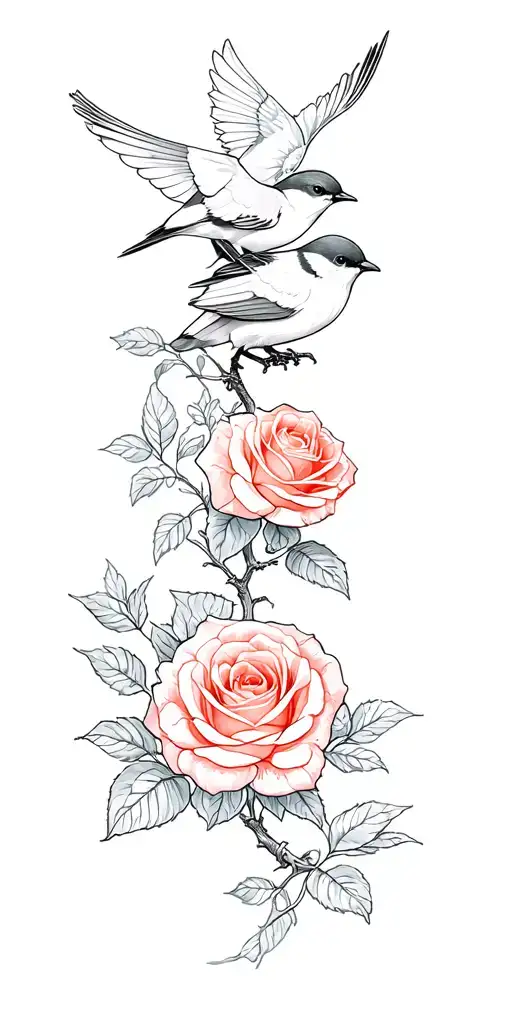 Birds And Roses Growing