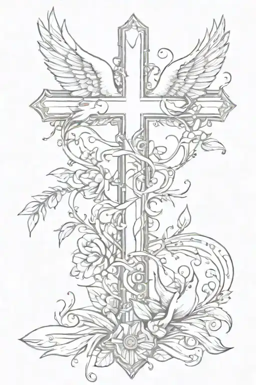 Cross With Dove And Scripture Verses Flowing