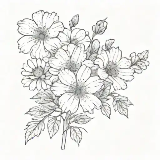 Fine Line Bunch Flowers Larkspur Marigold Cosmos Tied Together