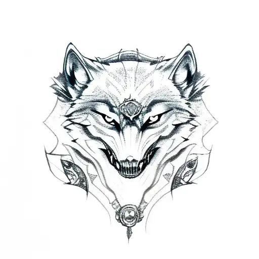 Wolf With Skull On Mouth