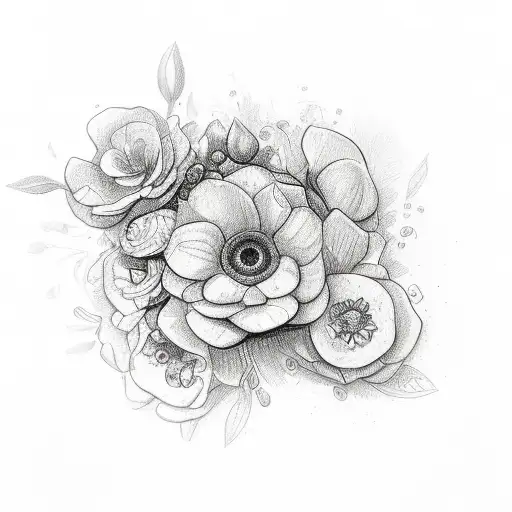 A Detailed Sketch Of A Floral Arrangement With Hidden Animal Figures Peeking Out Amongst The Petals