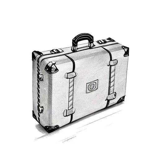 A Retro Travel Suitcase With Hockey Sticks And Baseball Bats Sticking Out Of It