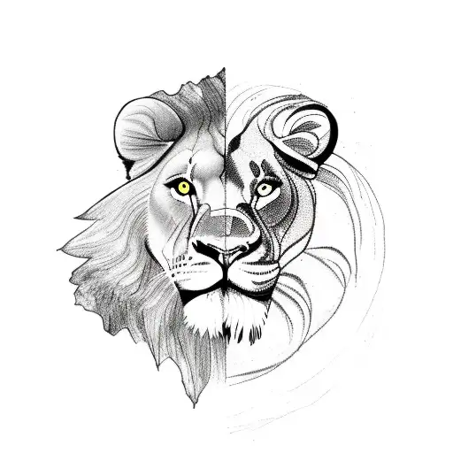 Mountain With Lake Beneath And Lamb Looking At Reflection Of Lion