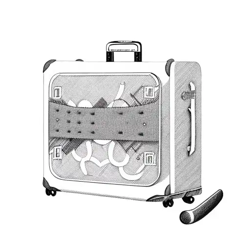 A Retro Travel Suitcase With Hockey Sticks And A Baseball Bat