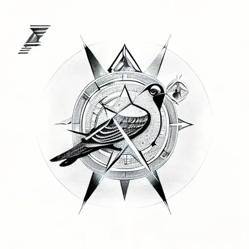 Light Reflecting Off A Diamond Down Onto Birds Flying And A Compass