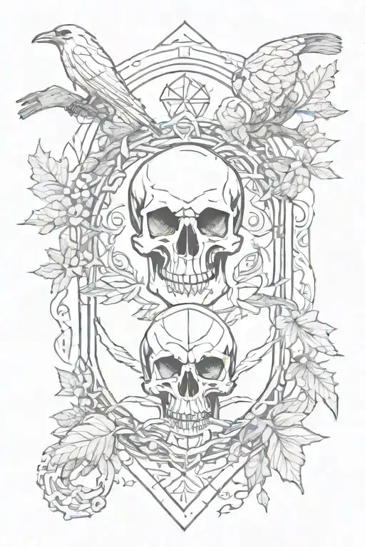 Skull And Raven And Forest Raven Lake Scandinavian Runes