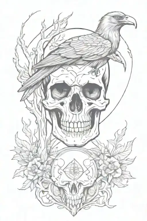 Skull And Raven And Forest Raven Lake Scandinavian Runes