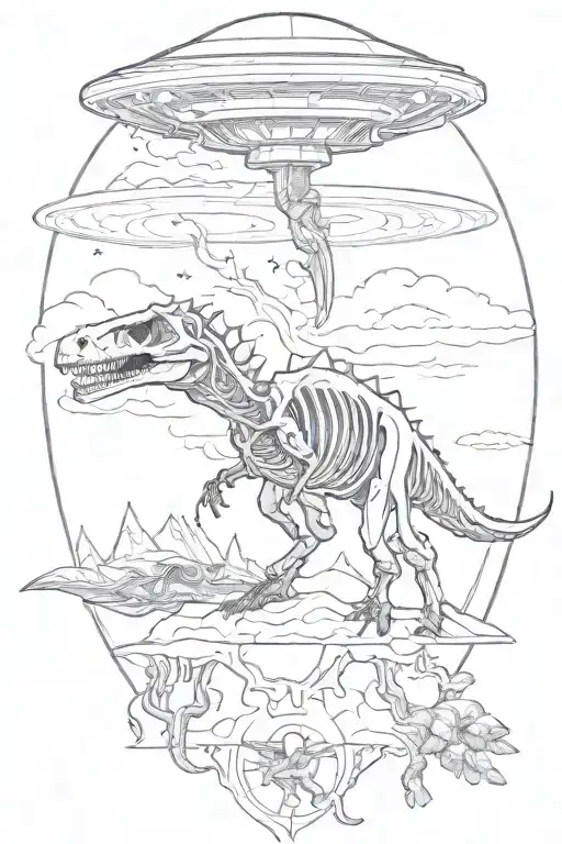 Ufo And Dinosaur Skeleton