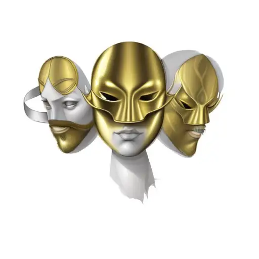 Three Gold Masks On A Black Background