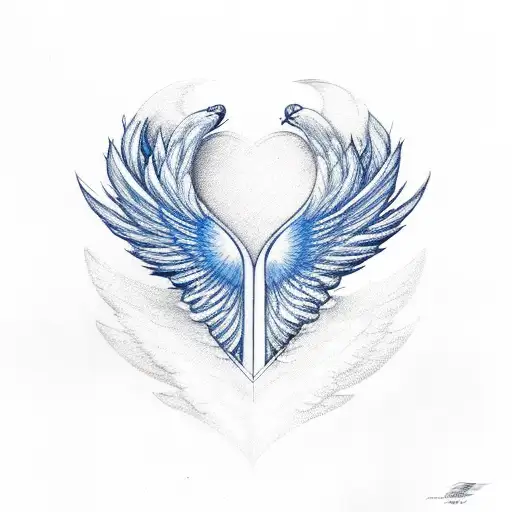 Blue And Red Phoenix Making A Love Heart With Their Wings