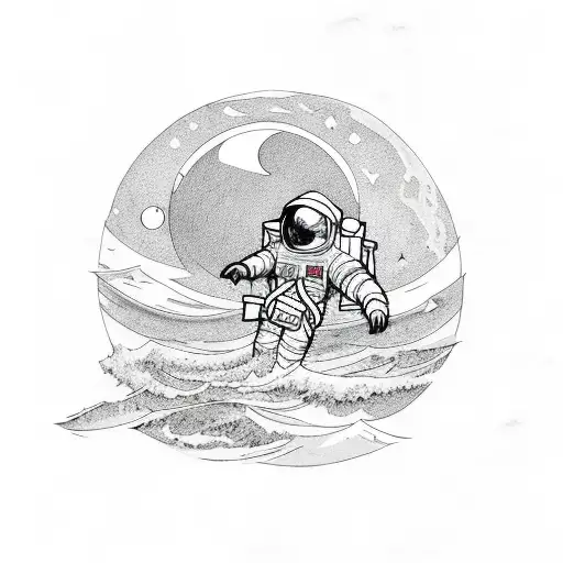 Astronaut With Moon And Ocean Tide High