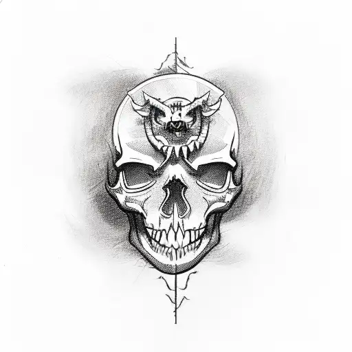 A Sketch-style Tattoo Of A Truck Morphing Into A Skull With Knives As Exhaust Pipes