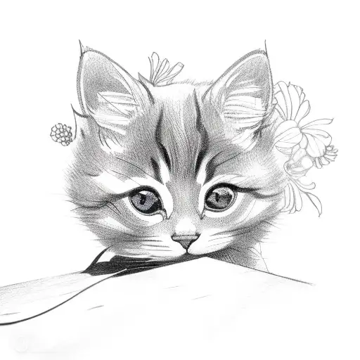 A Cute Little Cat Lying Among The Flowers