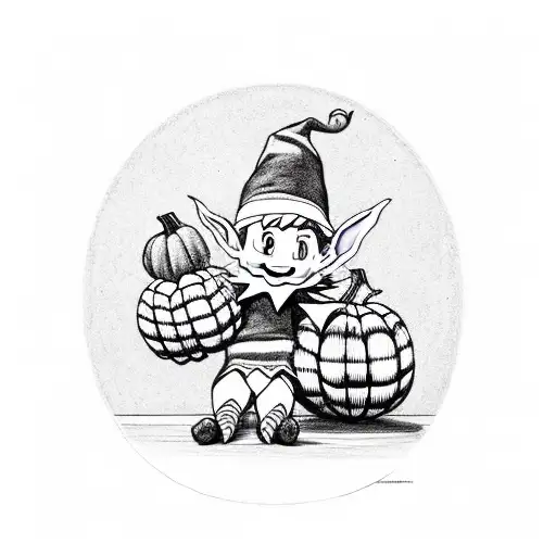 Elf With Striped Socks And Hat Sitting On A Pumpkin