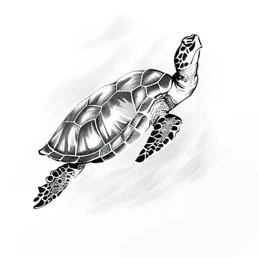 Sea Turtle Swimming Through Wave